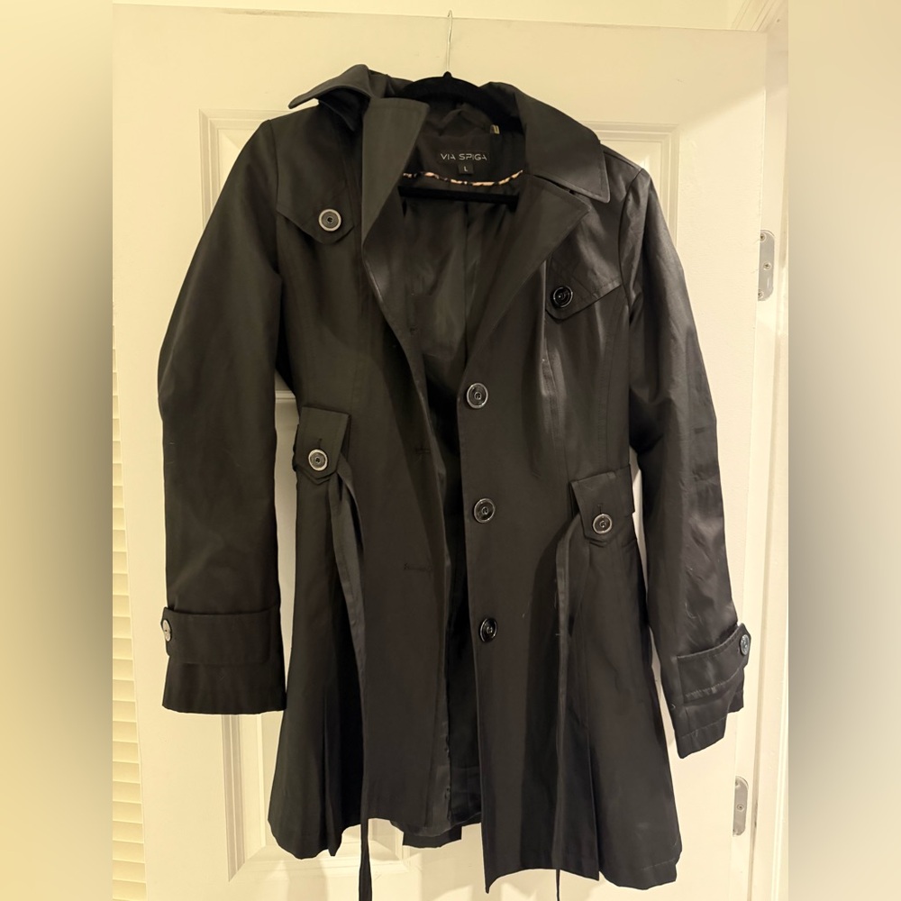 Via Spiga Black Hooded Trench Coat - EUC